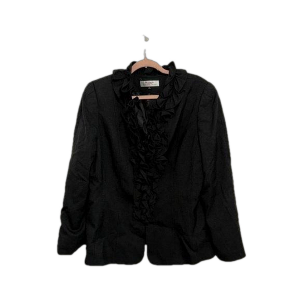Tahari Ruffle Dark Gray / Black Blazer